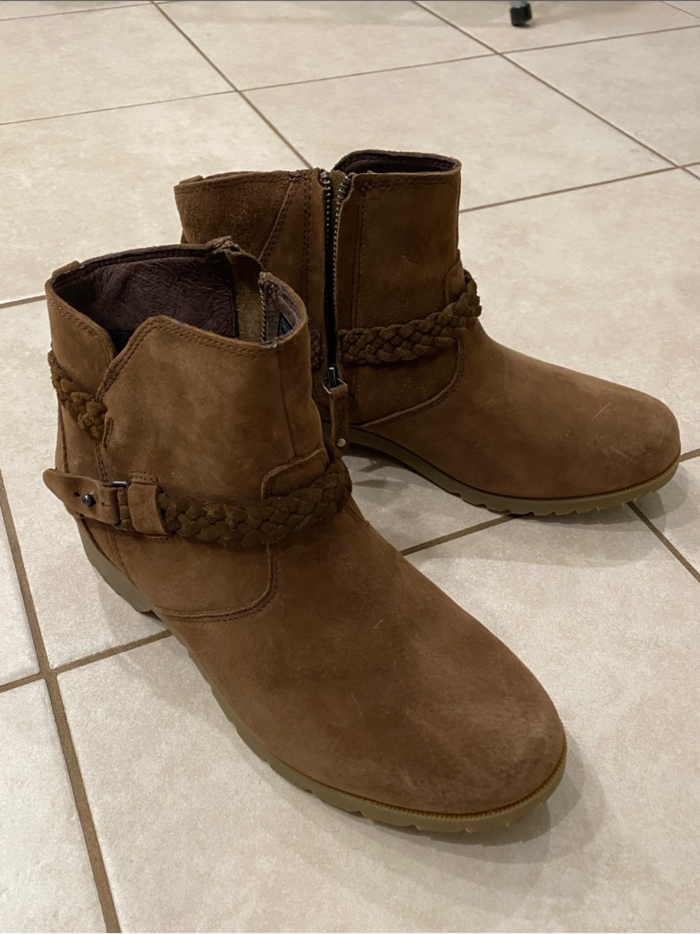 Teva Brown Suede Braided-Ankle Booties